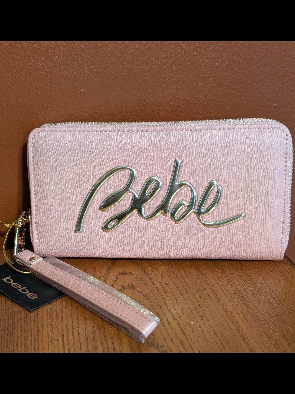 Bebe Pink Zip-Around Wristlet Wallet